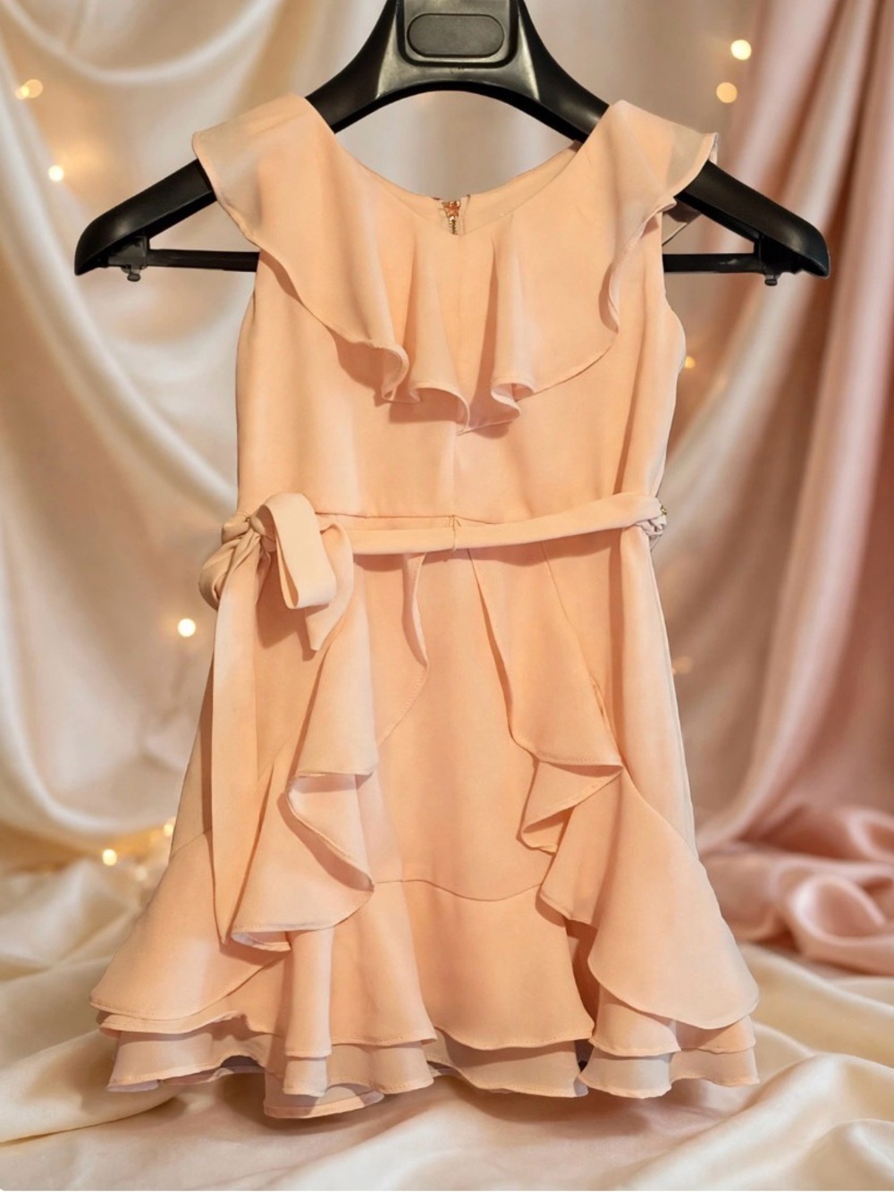 GB girls Blush Peach Ruffled Dress with Gold Zipper